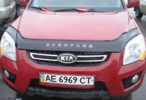 Дефлектор капота (мухобойка) KIA Sportage 2004-2009 (длинный) (Киа Спортаж) Вип Тюнинг